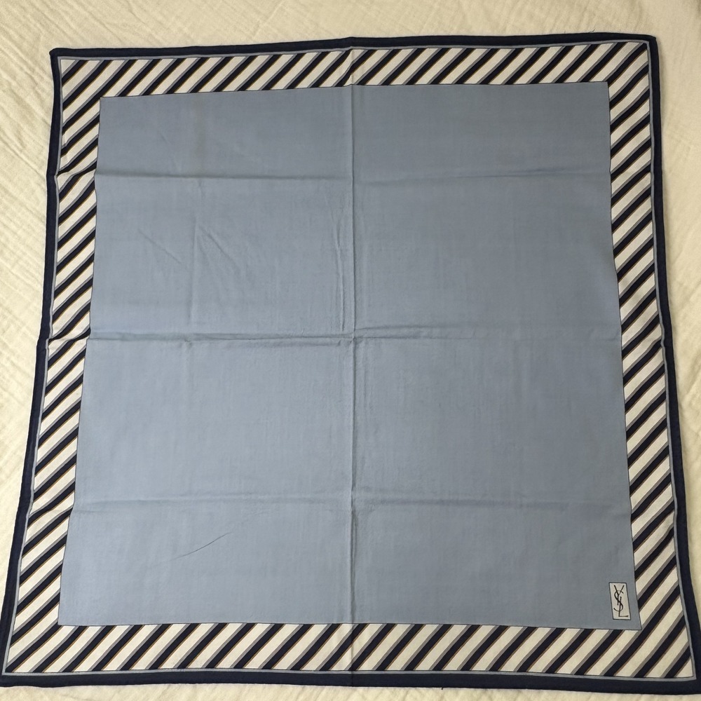 Yves Saint Laurent Handkerchief Striped Border Cotton Blue Classic Style